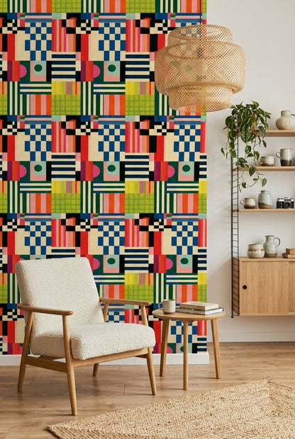 Abstract Geometric Wallpaper Color Block Removable Striped Wall Double Roll