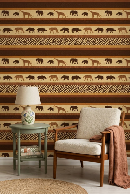 African Safari Wallpaper Wild Animals Zebra Stripe Removable Wall Decor
