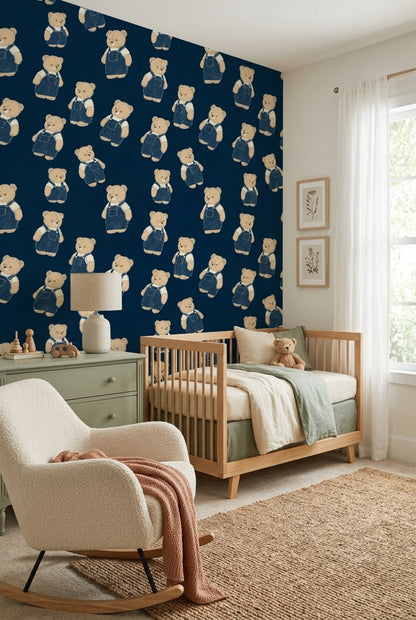 Teddy Bear Wallpaper Children Wallpaper Removable Vintage Illustration Wall Double Roll