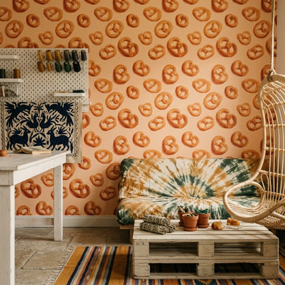Pretzels Wallpaper Bakery Food Pattern Removable Wall Decor