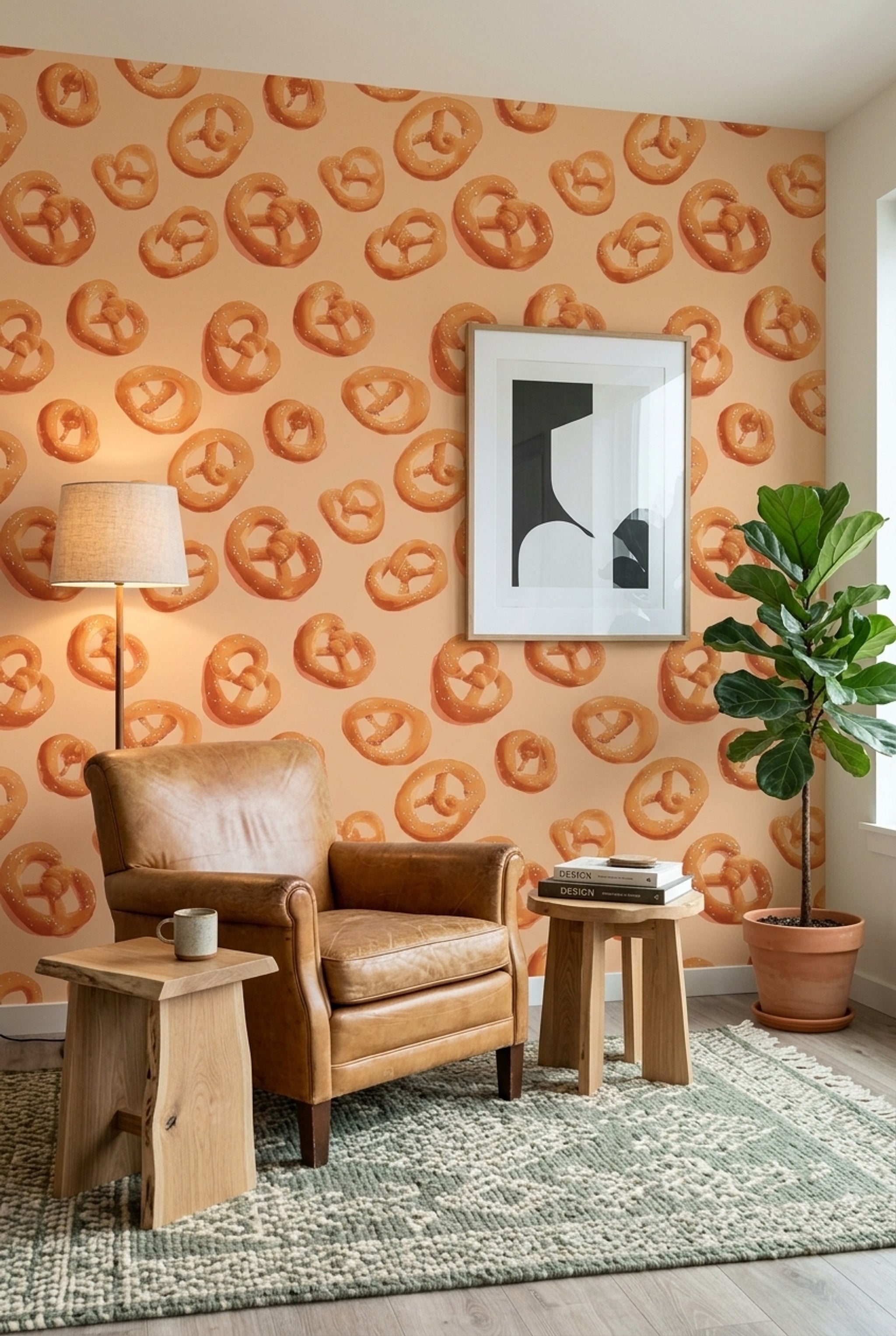 Pretzels Wallpaper Bakery Food Pattern Removable Wall Decor