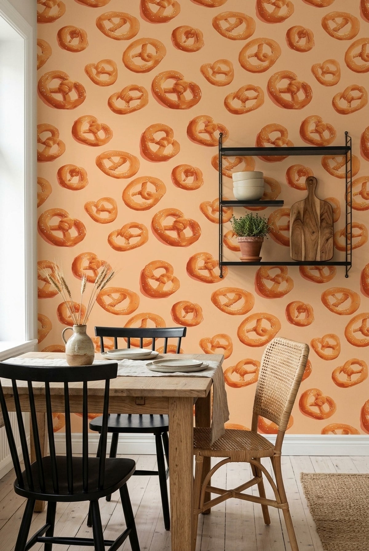 Pretzels Wallpaper Bakery Food Pattern Removable Wall Decor