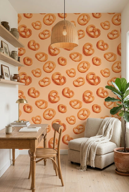 Pretzels Wallpaper Bakery Food Pattern Removable Wall Decor