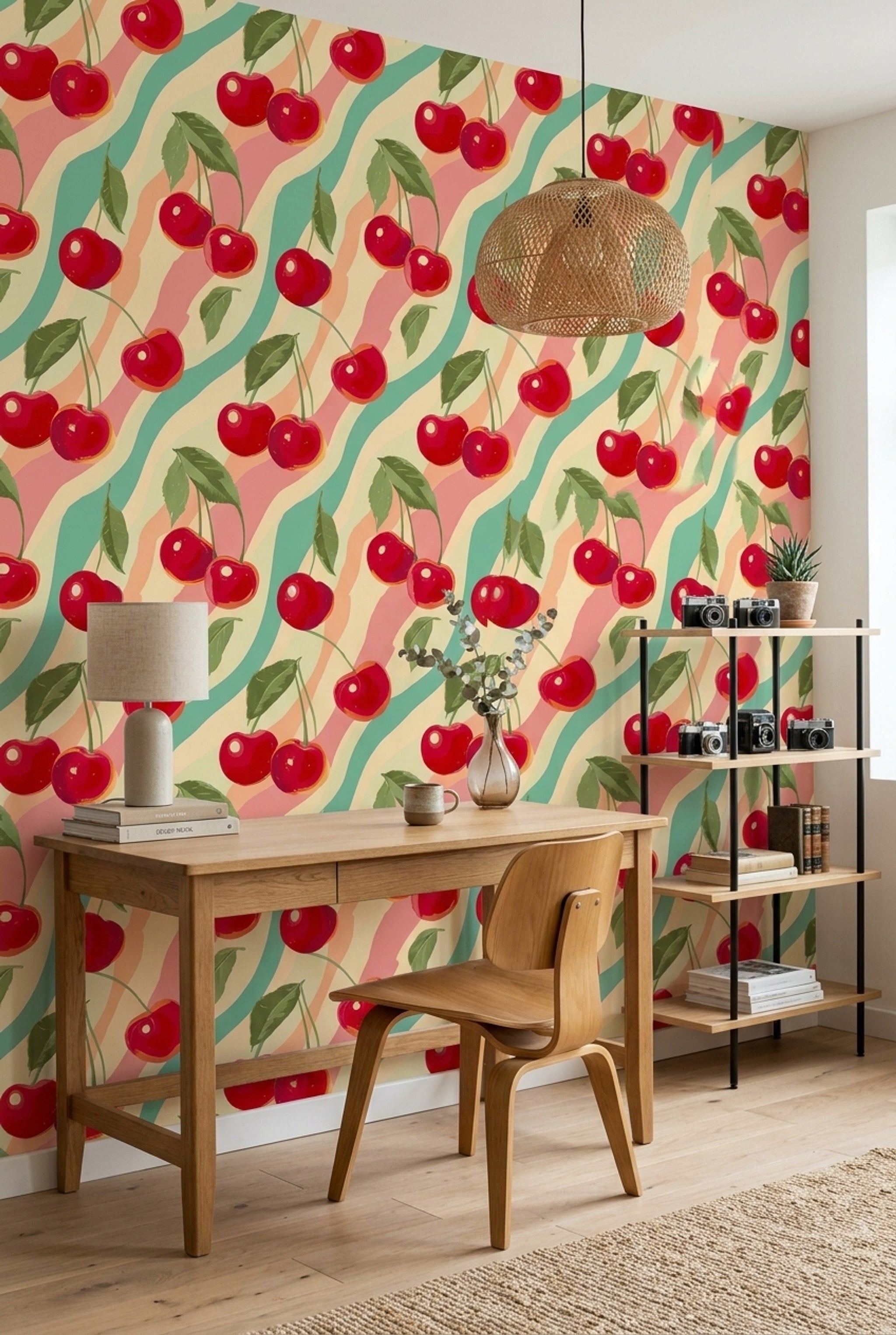 Fruit Wallpaper Cherries Retro Removable Wall Decor