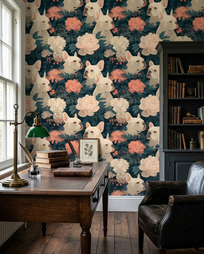 French Bulldog Wallpaper Floral Removable Botanical Wall Double Roll