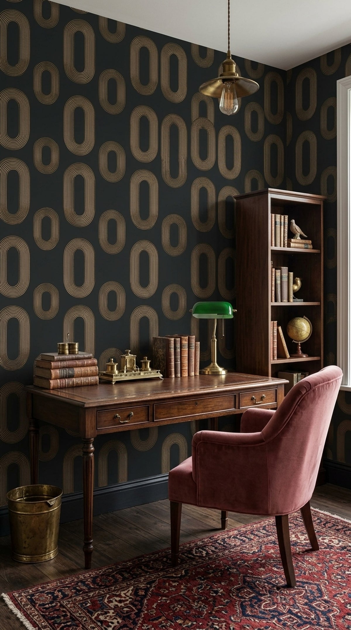 Dark Geometric Wallpaper Black Background Removable Gold Linework Wall Double Roll