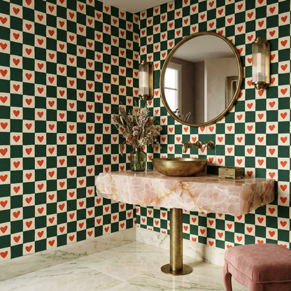 Checkered Wallpaper Hearts Geometric Removable Wall Decor