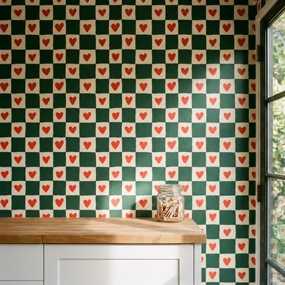 Checkered Wallpaper Hearts Geometric Removable Wall Decor