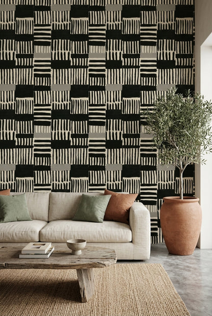 Brushstroke Wallpaper Geometric Monochrome Decorative Mural