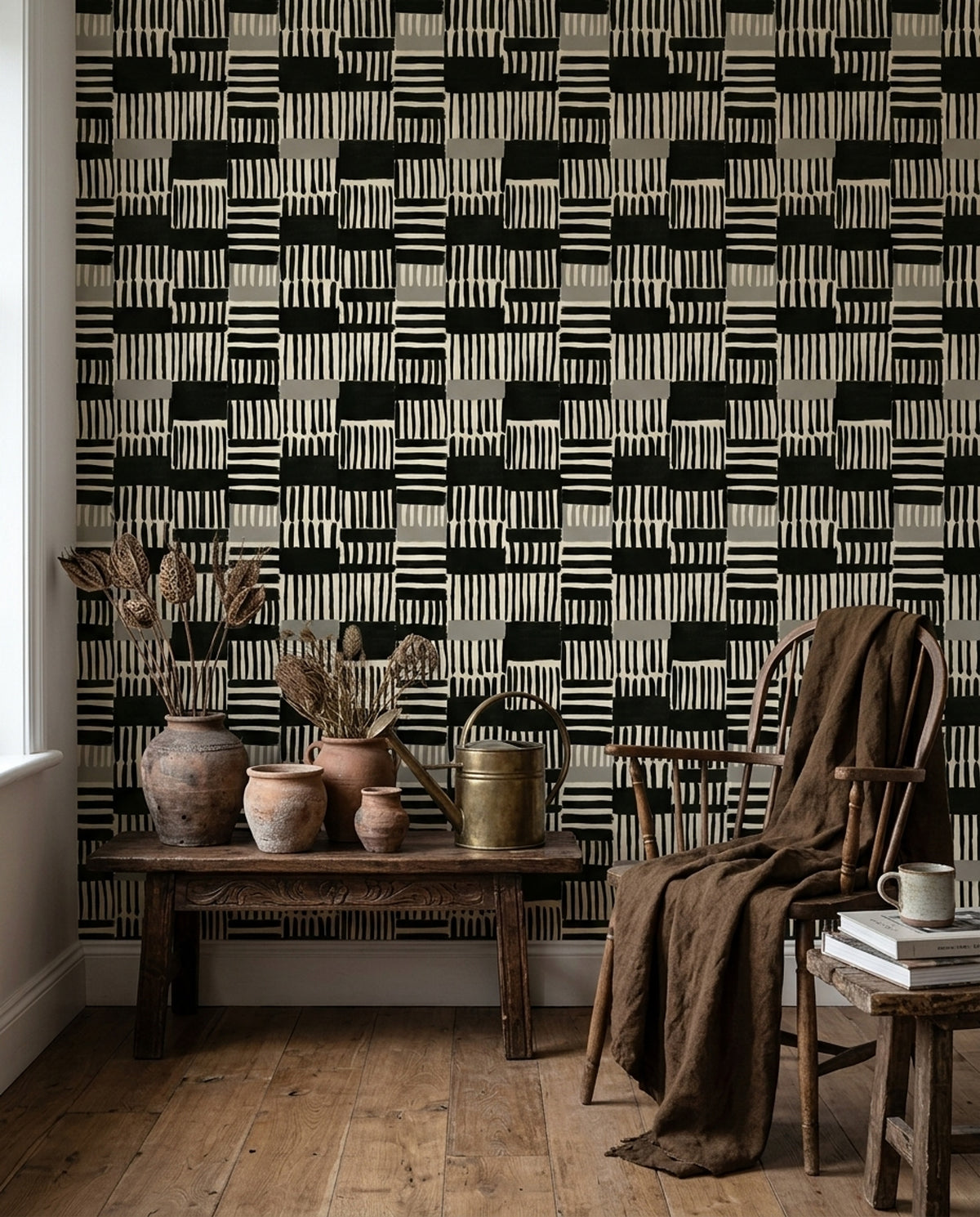 Brushstroke Wallpaper Geometric Monochrome Decorative Mural