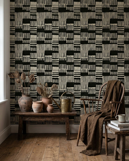 Brushstroke Wallpaper Geometric Monochrome Decorative Mural