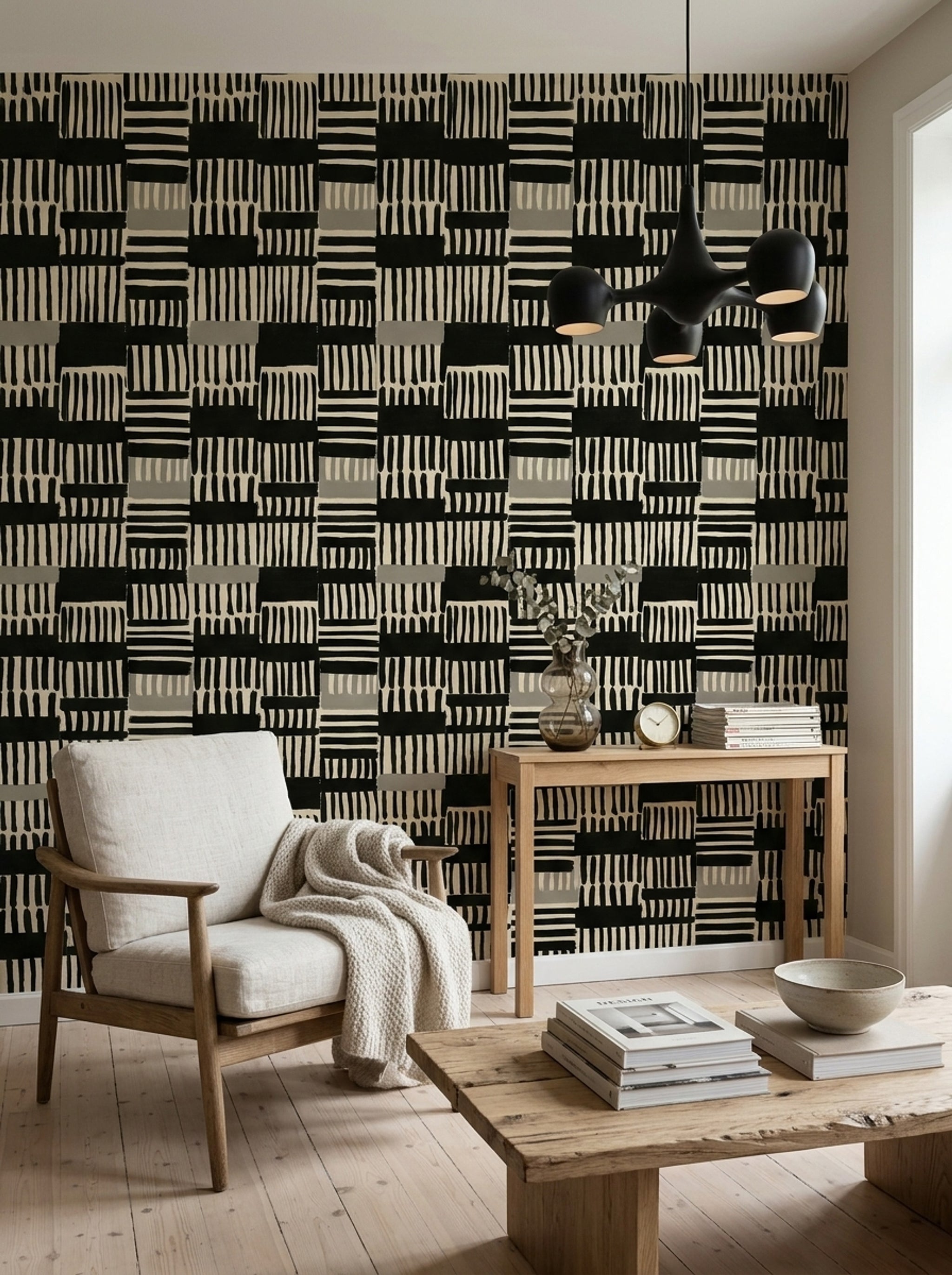 Brushstroke Wallpaper Geometric Monochrome Decorative Mural