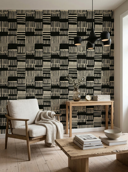 Brushstroke Wallpaper Geometric Monochrome Decorative Mural