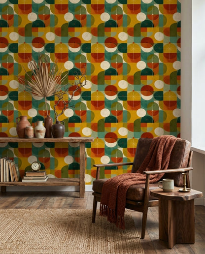 Mid-Century Modern Wallpaper Retro Removable Geometric Wall Double Roll