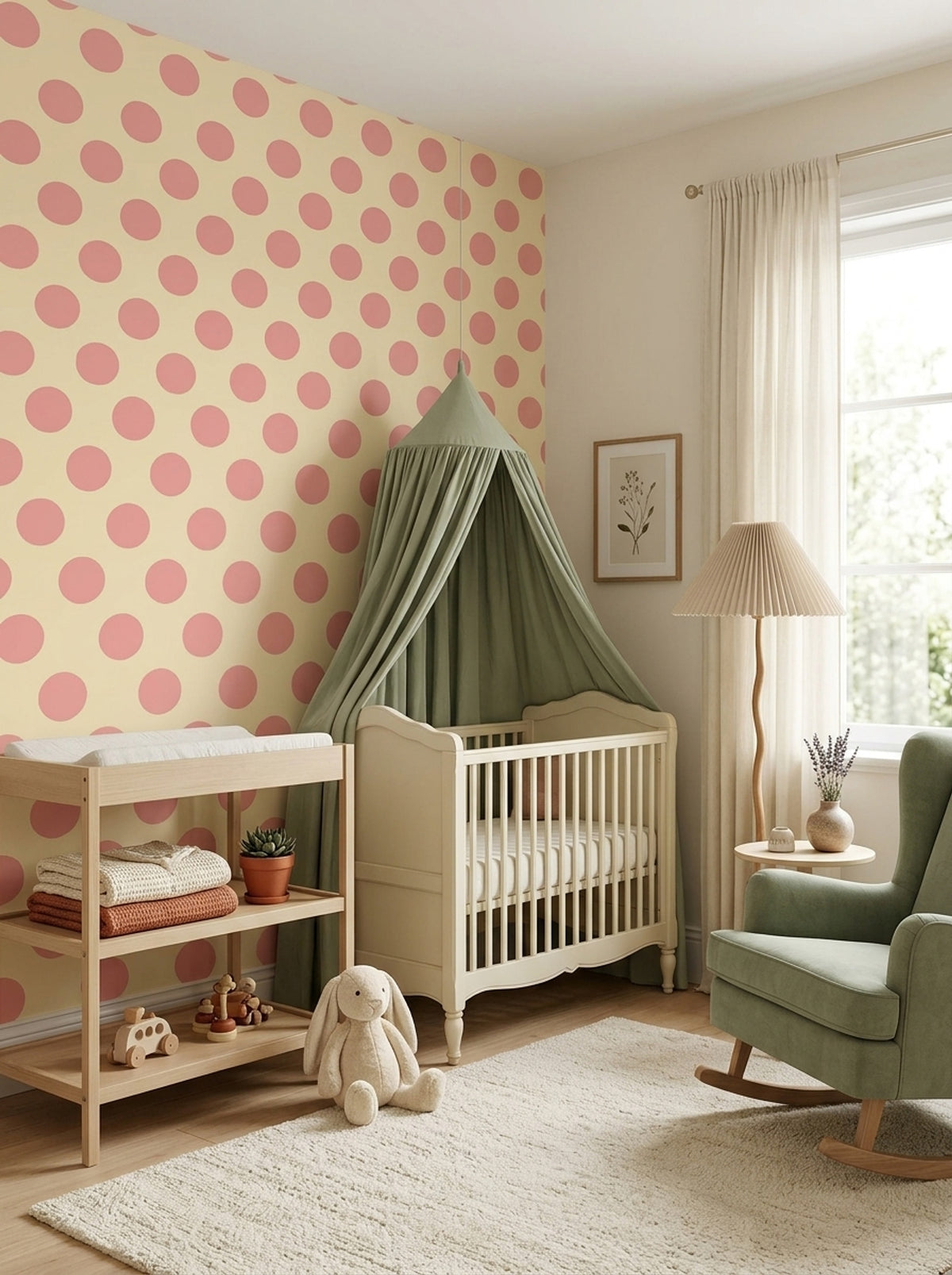 Polka Dots Wallpaper Pink Dots Yellow Background Decorative Mural
