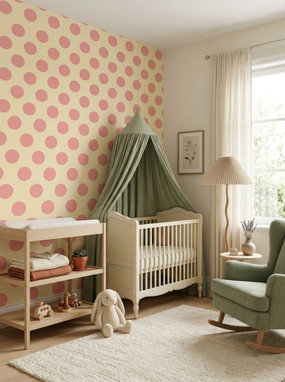Polka Dots Wallpaper Pink Dots Yellow Background Decorative Mural