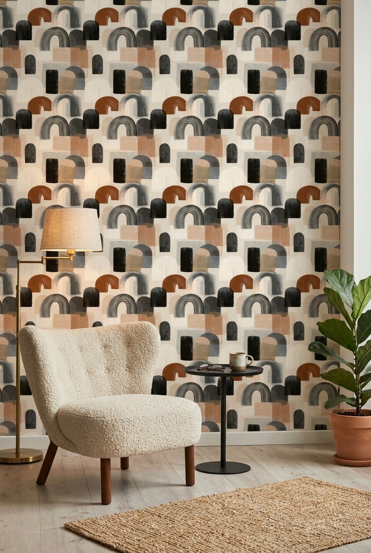 Abstract Arches Wallpaper Geometric Shapes Neutral Tones Decorative Mural