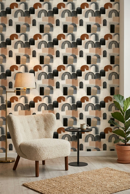 Abstract Arches Wallpaper Geometric Shapes Neutral Tones Decorative Mural