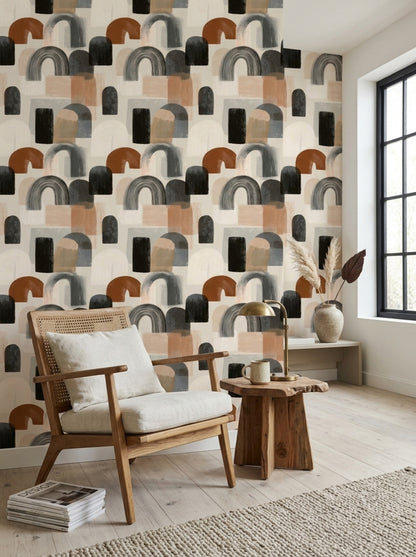 Abstract Arches Wallpaper Geometric Shapes Neutral Tones Decorative Mural