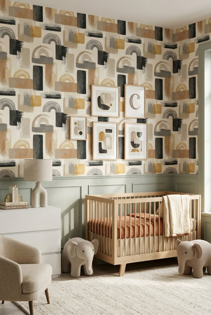 Abstract Wallpaper Geometric Removable Brush Strokes Wall Double Roll
