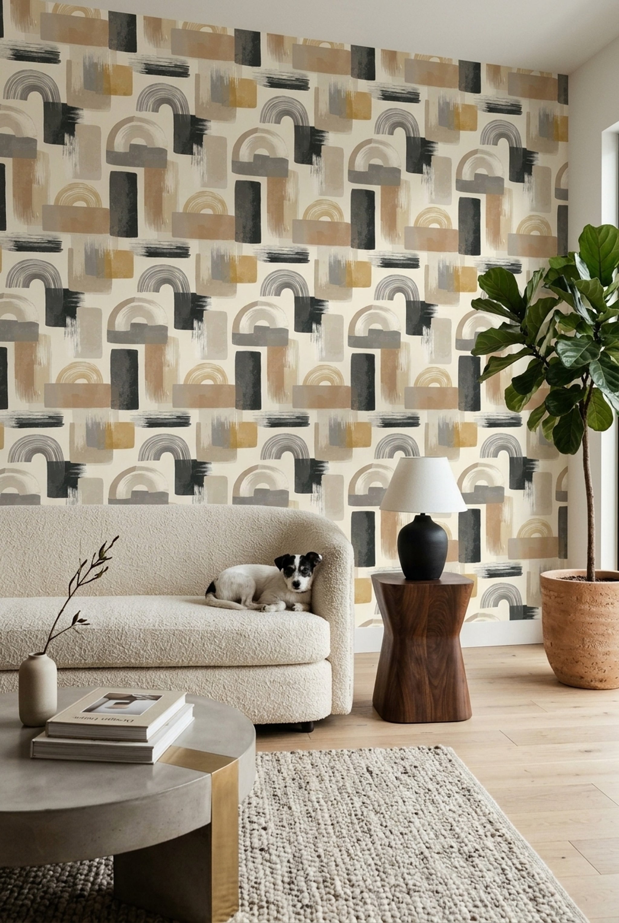 Abstract Wallpaper Geometric Removable Brush Strokes Wall Double Roll