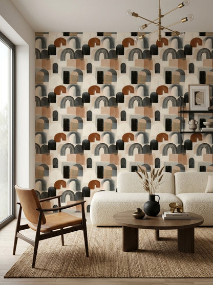 Abstract Arches Wallpaper Geometric Shapes Neutral Tones Decorative Mural