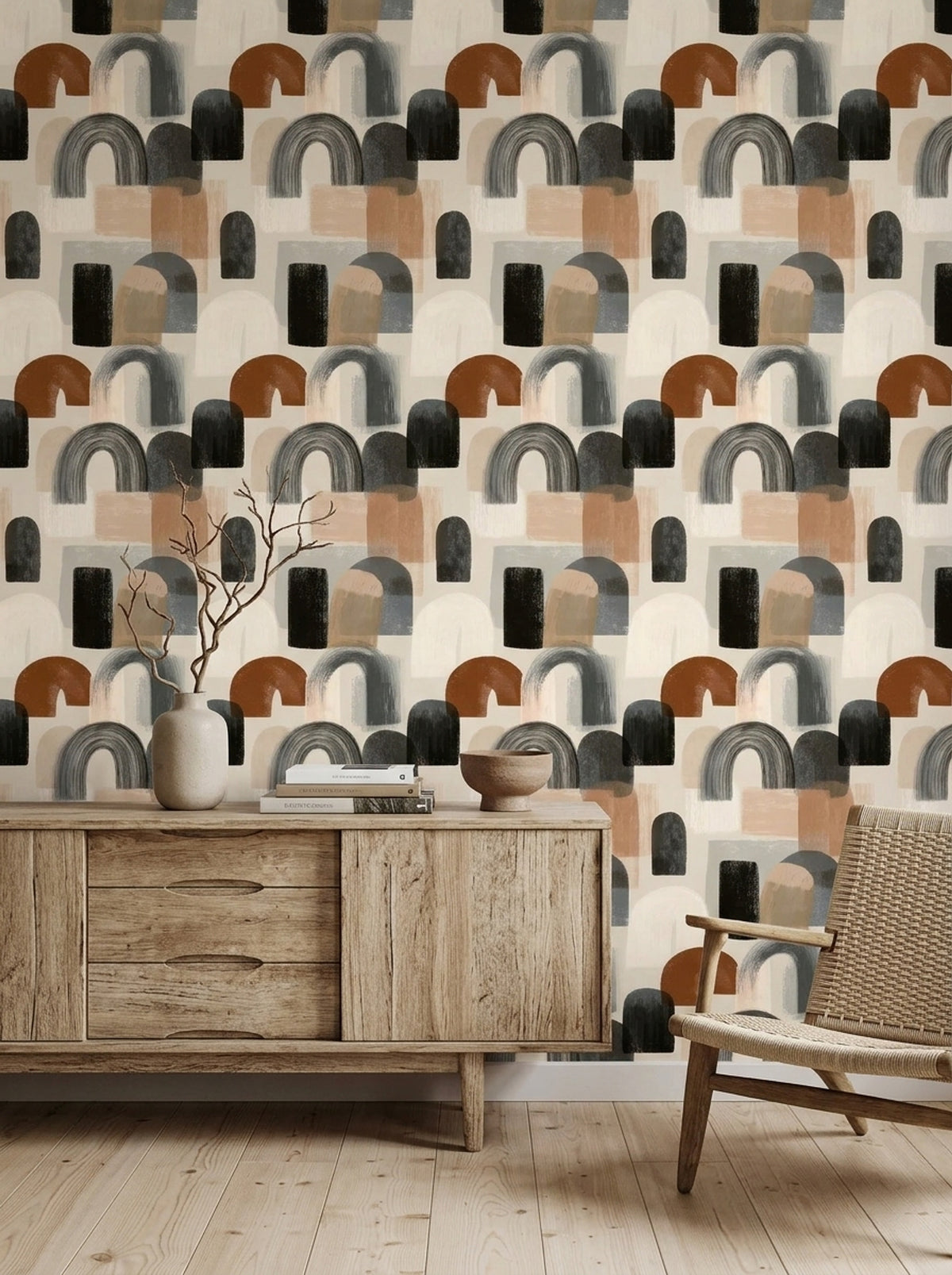 Abstract Arches Wallpaper Geometric Shapes Neutral Tones Decorative Mural