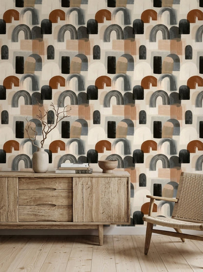Abstract Arches Wallpaper Geometric Shapes Neutral Tones Decorative Mural