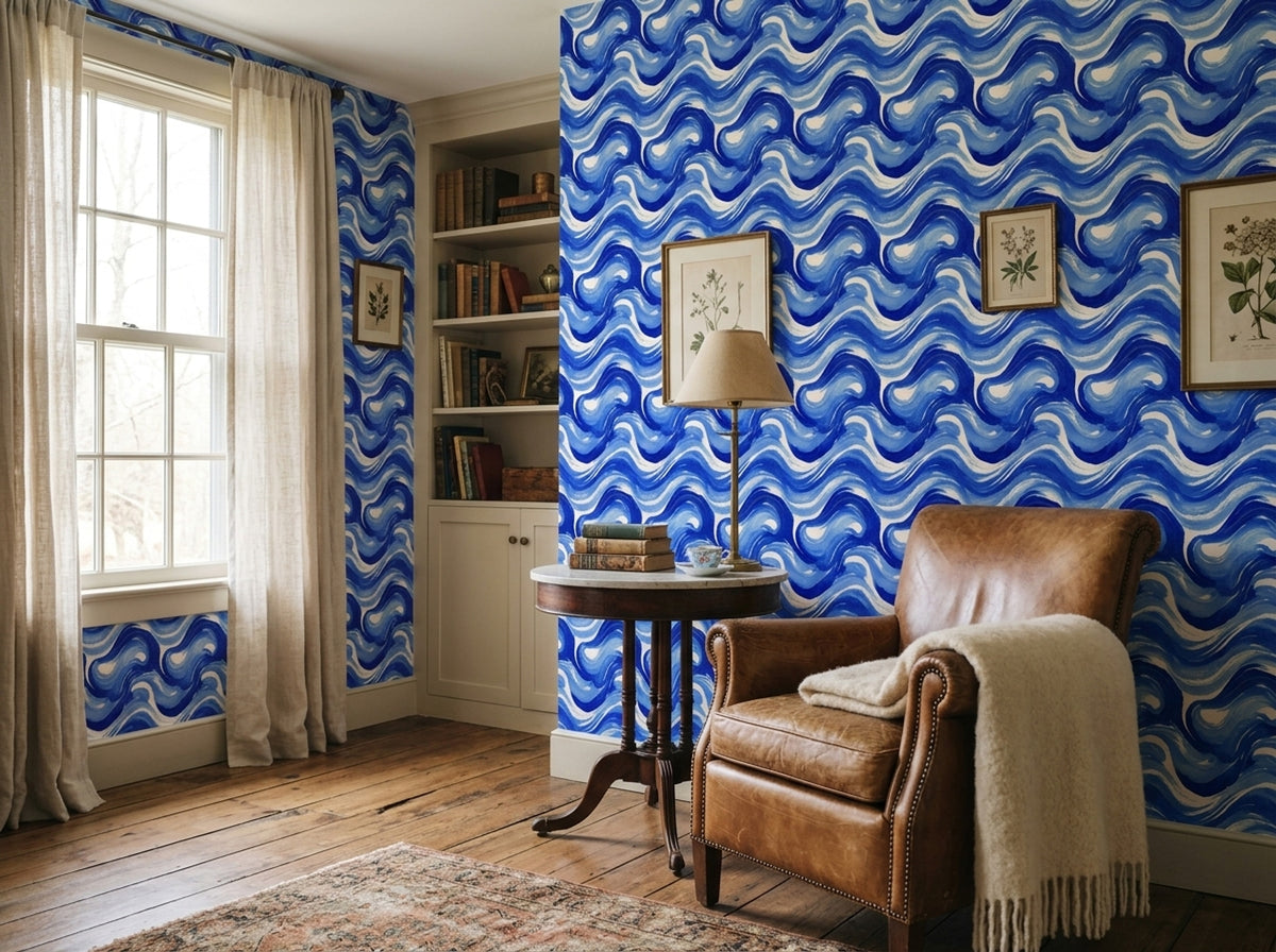 Blue Abstract Wallpaper Watercolor Swirls Decorative Mural