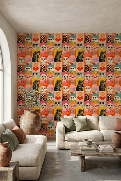 Colorful Pets Wallpaper Dogs Removable Cat Wall Double Roll