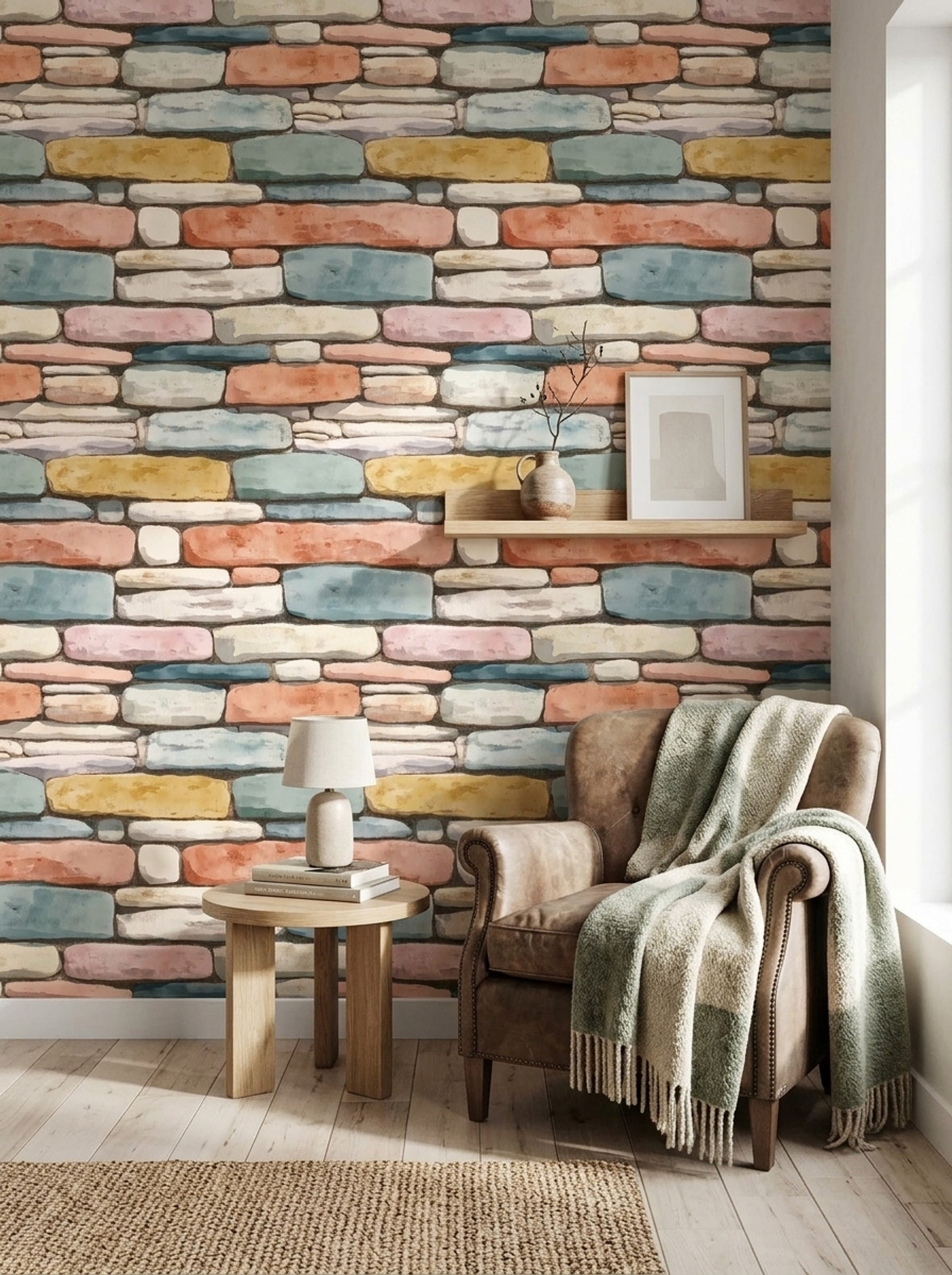 Watercolor Texture Wallpaper Stone Wall Removable Stone Wall Wall Double Roll