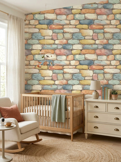 Stone Wall Wallpaper Pastel Watercolor Removable Wall Decor