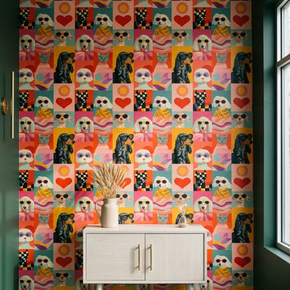 Colorful Pets Wallpaper Dogs Removable Cat Wall Double Roll