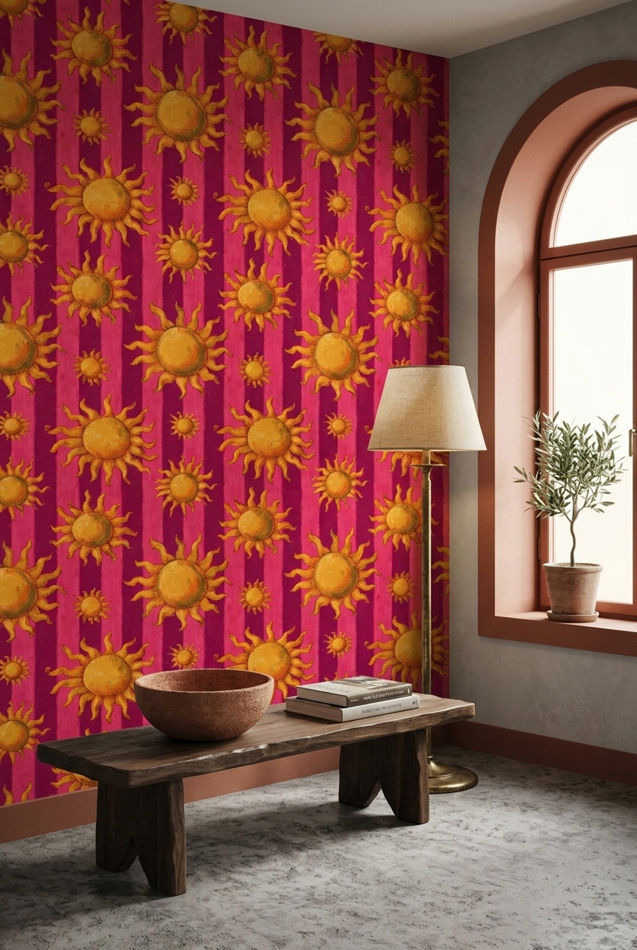 Grunge Texture Wallpaper Sunburst Retro Removable Wall Decor