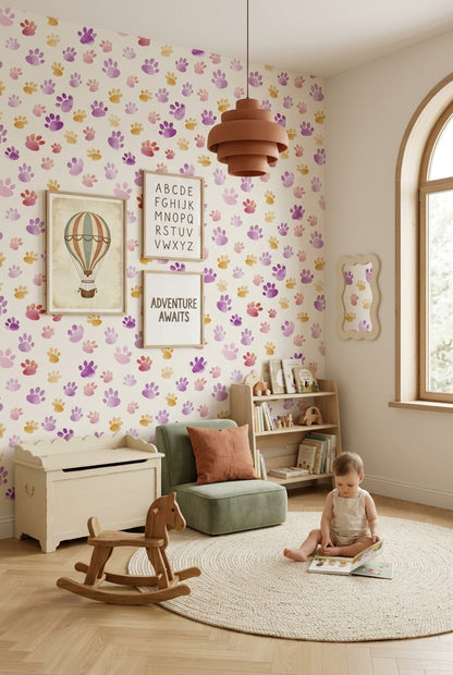Paw Prints Wallpaper Watercolor Pet Themed Decorative Mural