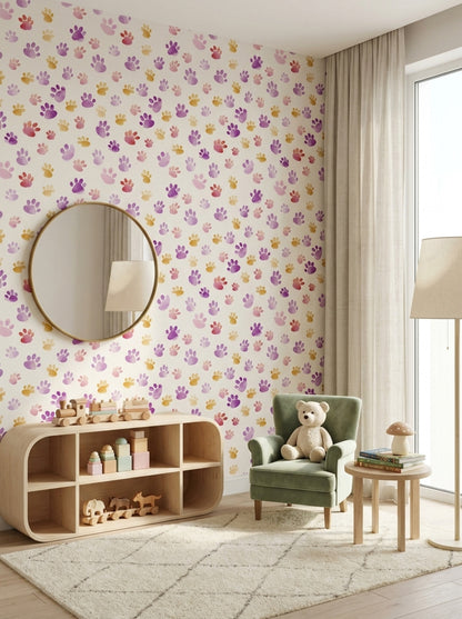 Paw Prints Wallpaper Watercolor Pet Themed Decorative Mural