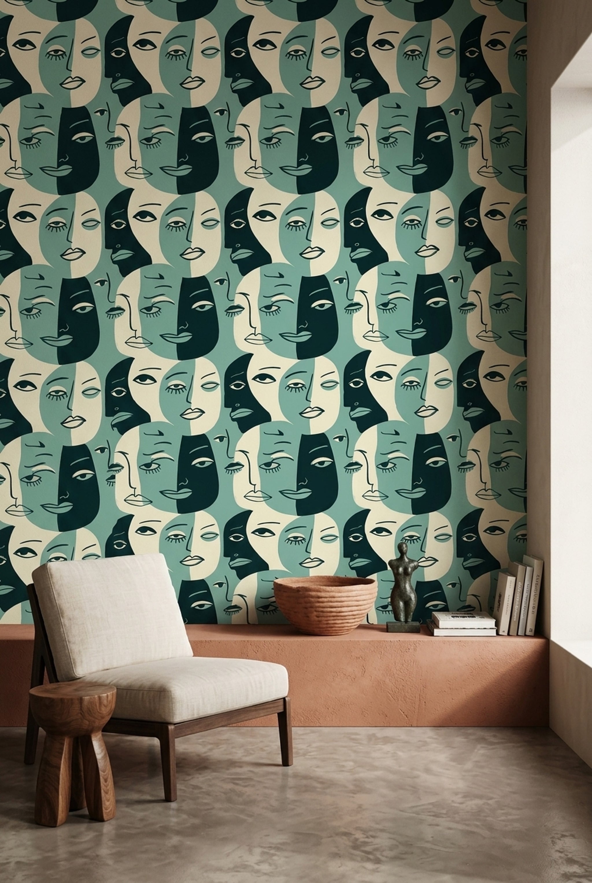 Abstract Faces Wallpaper Portrait Removable Line Art Wall Double Roll