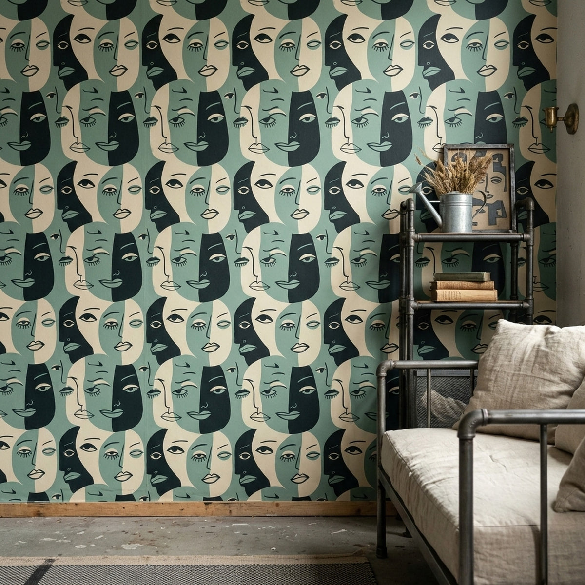 Abstract Faces Wallpaper Portrait Removable Line Art Wall Double Roll
