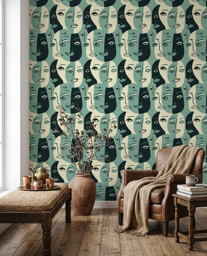 Abstract Faces Wallpaper Portrait Removable Line Art Wall Double Roll