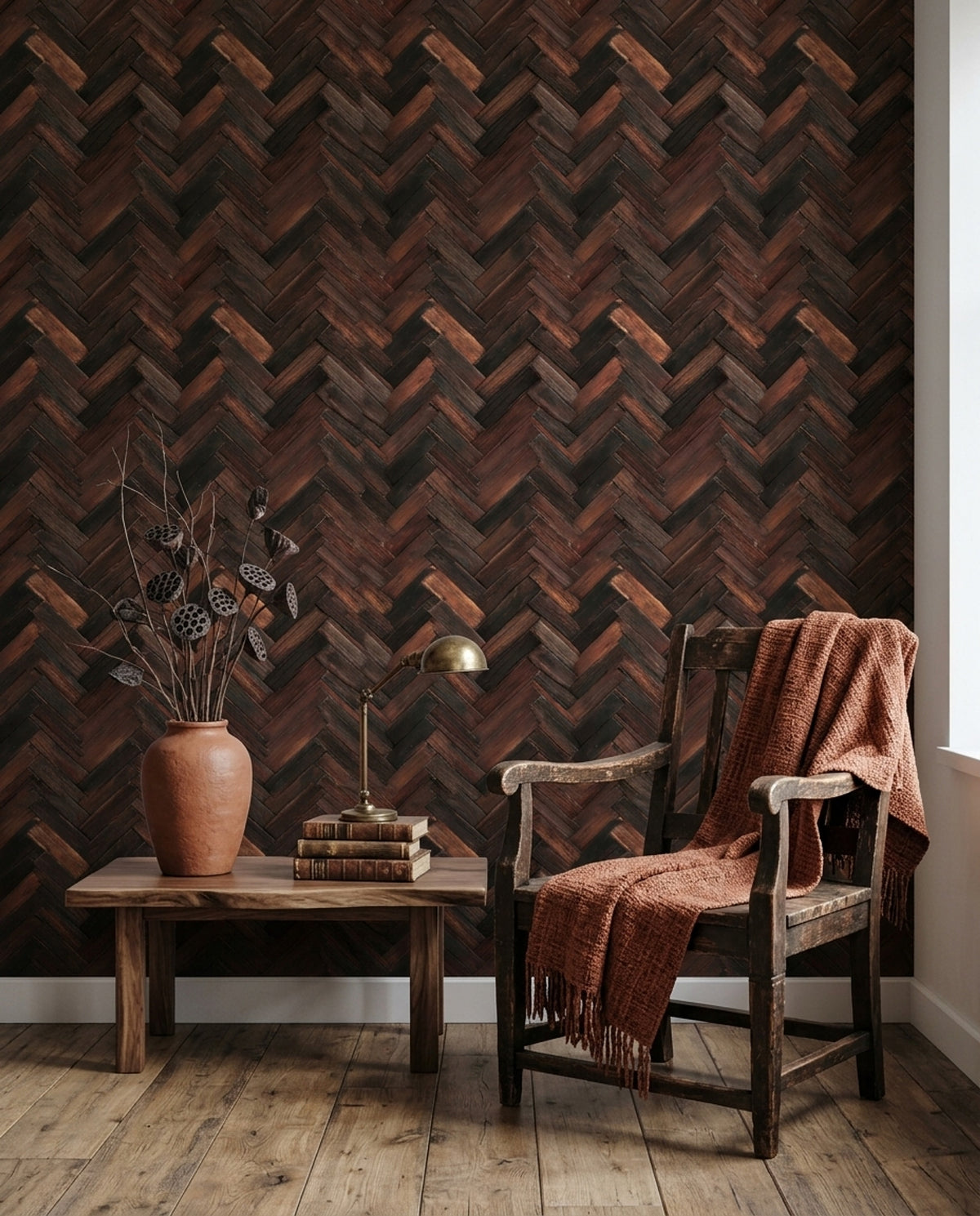 Herringbone Wallpaper Parquet Reclaimed Wood Removable Wall Decor