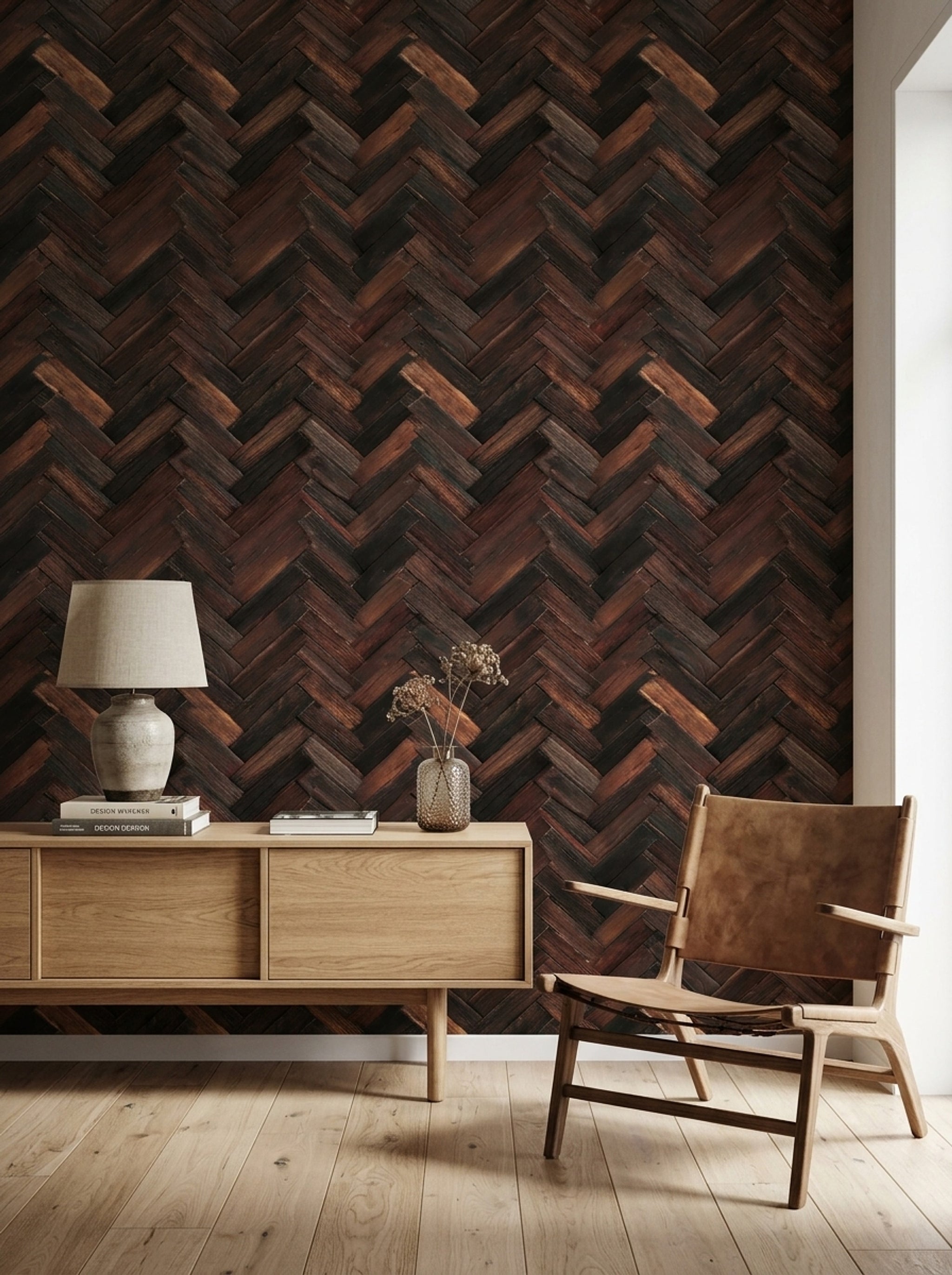 Herringbone Wallpaper Parquet Reclaimed Wood Removable Wall Decor