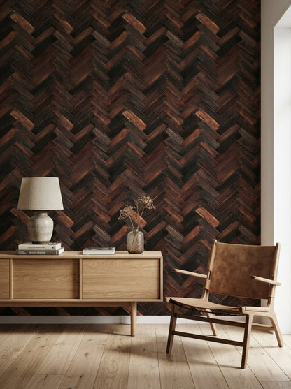 Herringbone Wallpaper Parquet Reclaimed Wood Removable Wall Decor