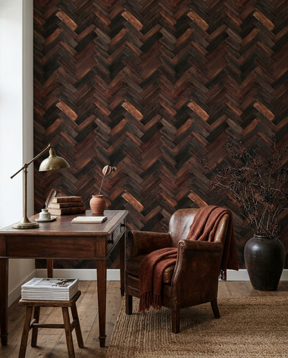 Herringbone Wallpaper Parquet Reclaimed Wood Removable Wall Decor