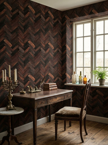 Herringbone Wallpaper Parquet Reclaimed Wood Removable Wall Decor