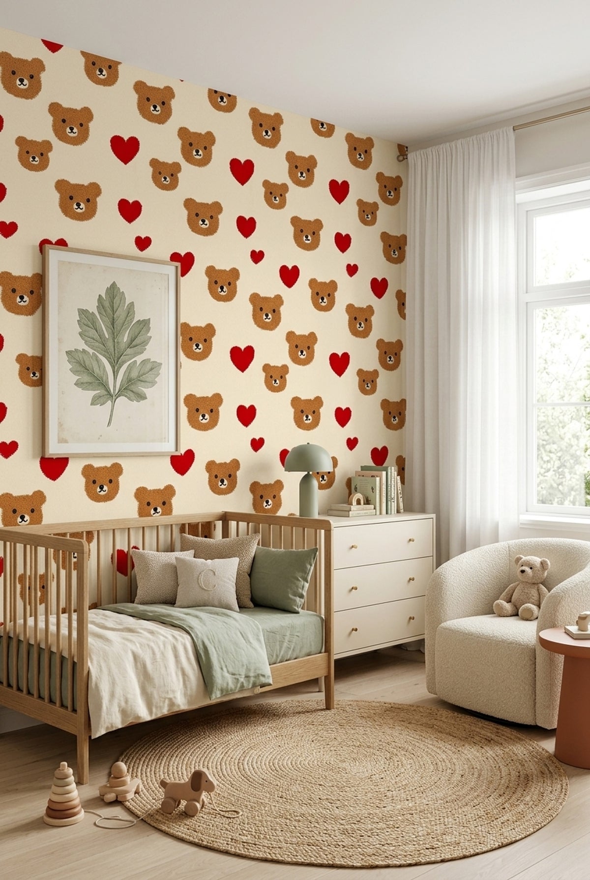 Teddy Bears Wallpaper Red Hearts Cute Decorative Mural