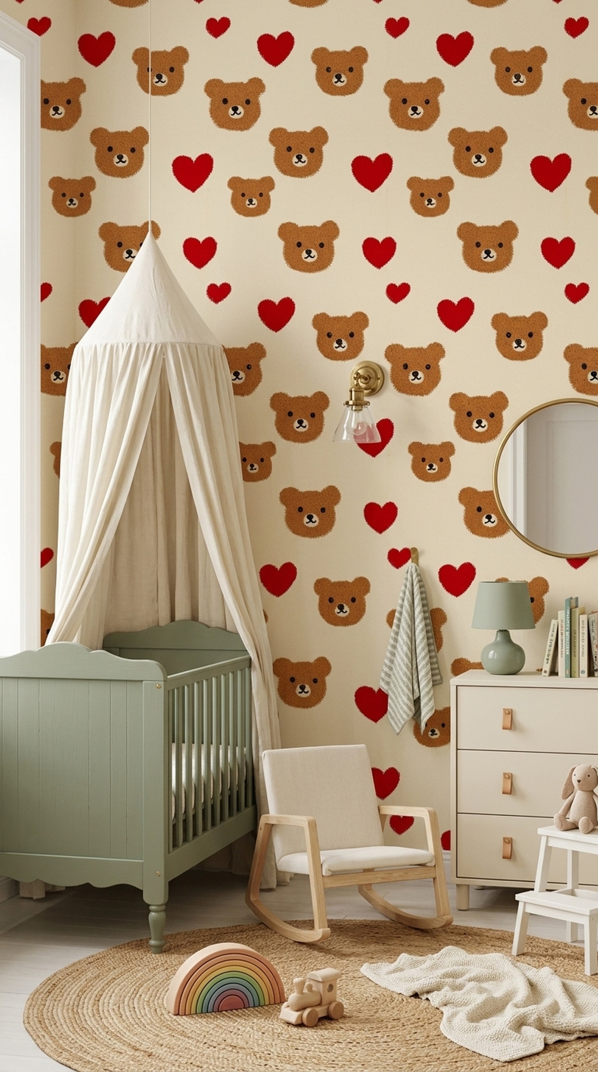 Teddy Bears Wallpaper Red Hearts Cute Decorative Mural