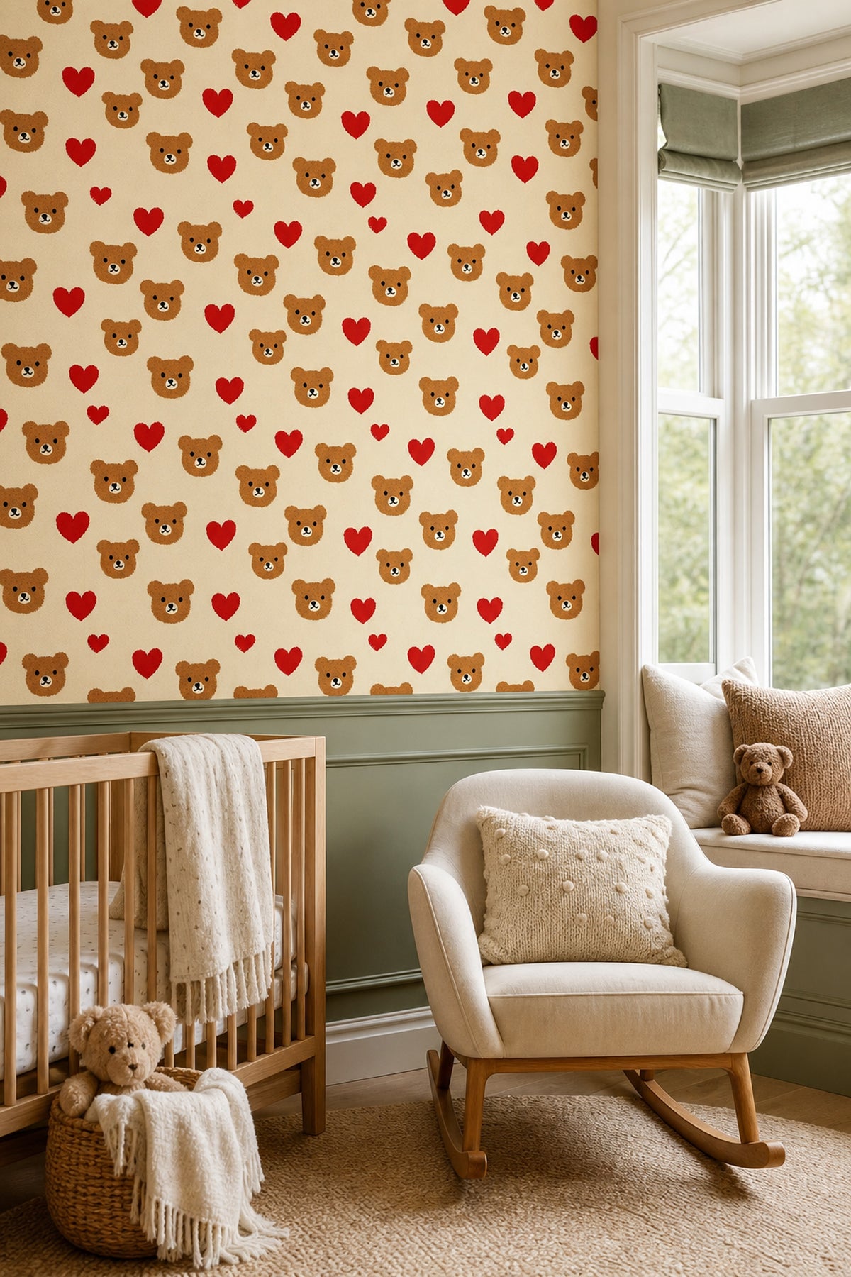 Teddy Bears Wallpaper Red Hearts Cute Decorative Mural