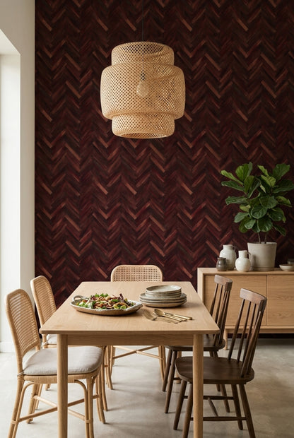 Herringbone Wallpaper Parquet Dark Wood Decorative Mural