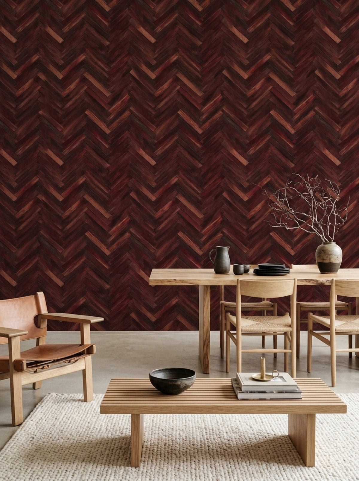 Herringbone Wallpaper Parquet Dark Wood Decorative Mural