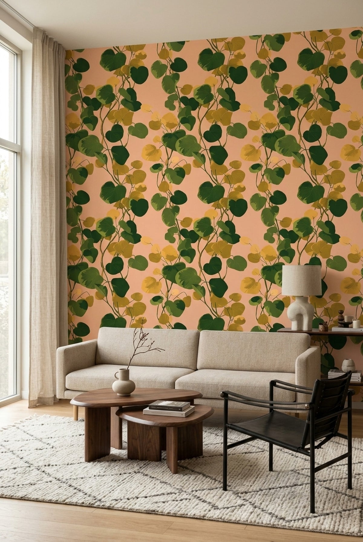 Botanical Wallpaper Tropical Leaves Peach Background Removable Wall Decor